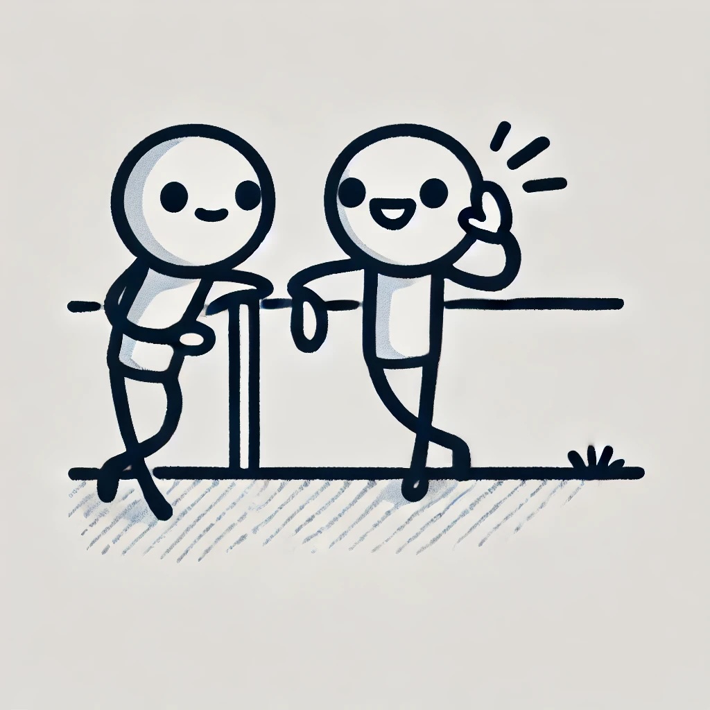 A stick figure cartoon illustrating the concept of active listening. It shows one stick figure attentively listening while the other speaks animatedly