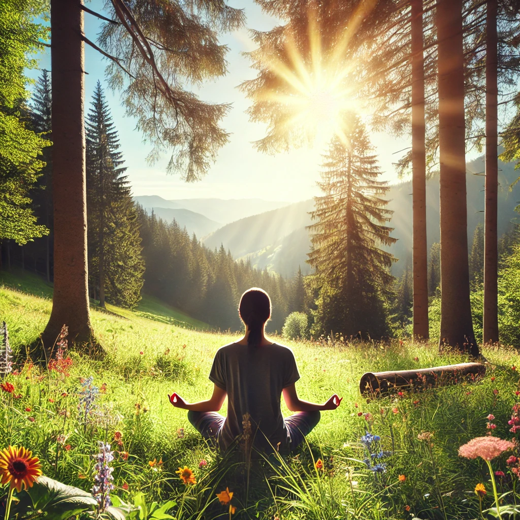 An image of a person meditating in a peaceful natural setting, cultivating a calm mind.